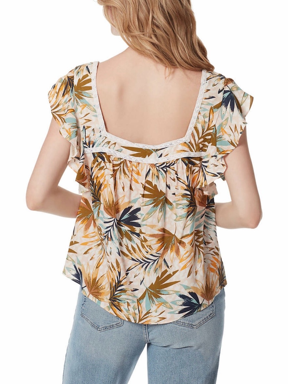 Jessica Simpson Multi-Color Tropical Ruffle Cap-Sleeve Blouse - Picture 2 of 5